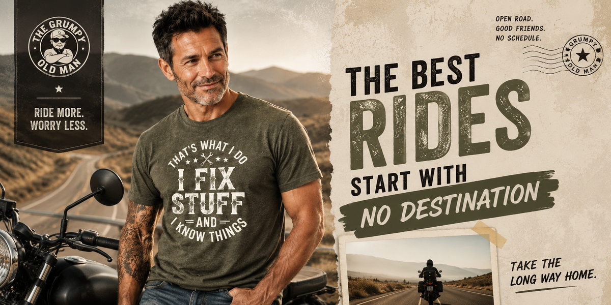 Older man enjoying an open road ride with no destination