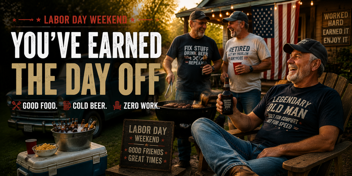 Older men enjoying a Labor Day backyard barbecue together