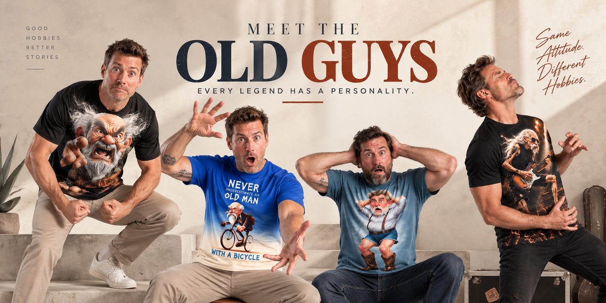 Old Guy Mascot characters with different hobbies and personalities