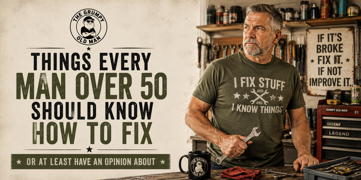 Man over 50 working with tools in his home garage workshop