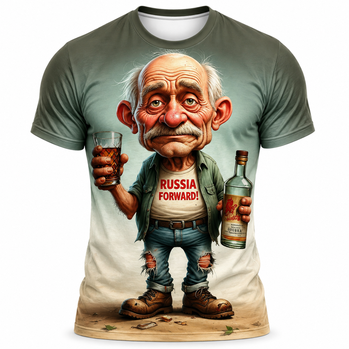 Grumpy Ombre Old Man Beer Funny 3D Graphic Tee
