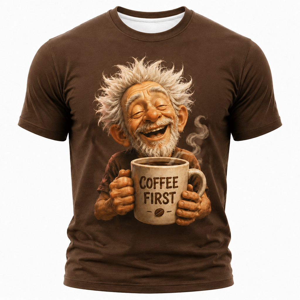 Funny Old Man Grandpa Coffee Cartoon Tee