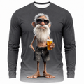 Happy Beer Old Man Graphic Long-sleeve Tee