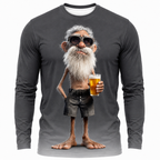 Happy Beer Old Man Graphic Long-sleeve Tee