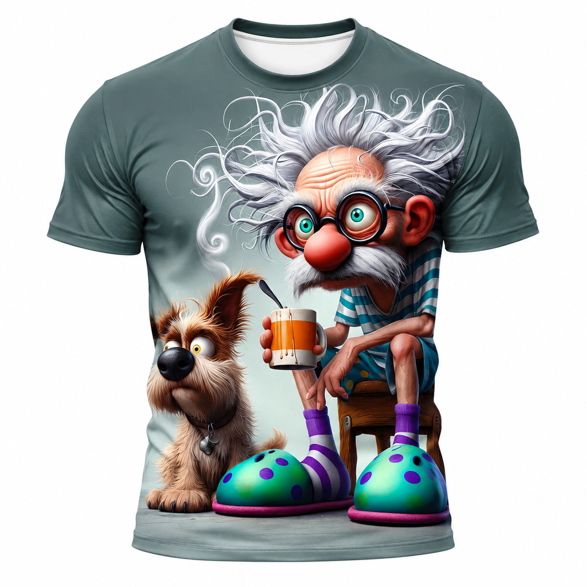 Legendary 3D Old Man Coffee First Funny Graphic Tee