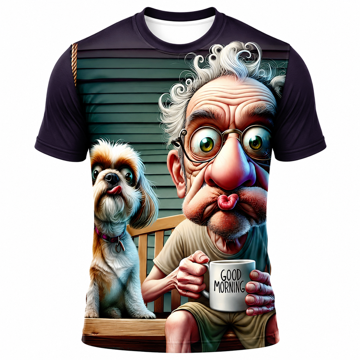 Legendary 3D Old Man Coffee First Funny Graphic Tee
