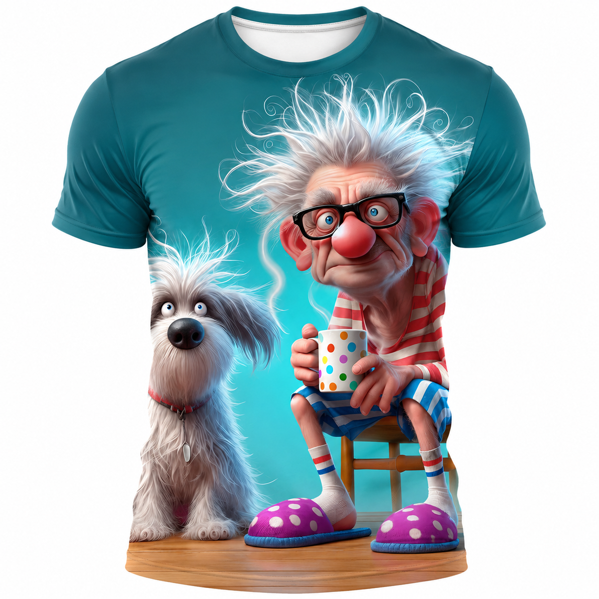 Legendary 3D Old Man Coffee First Funny Graphic Tee