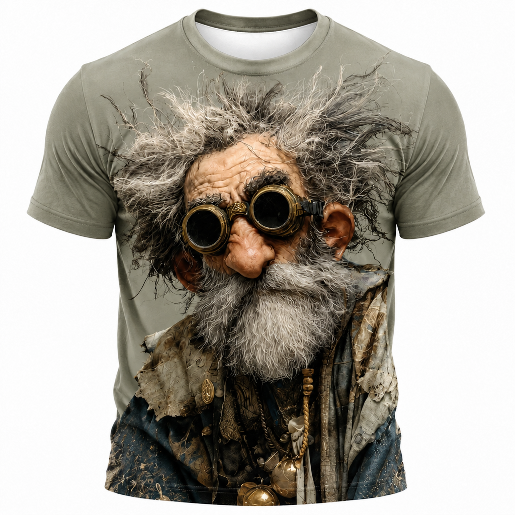 Funny Ombre Cool Old Man Graphic Print Tee