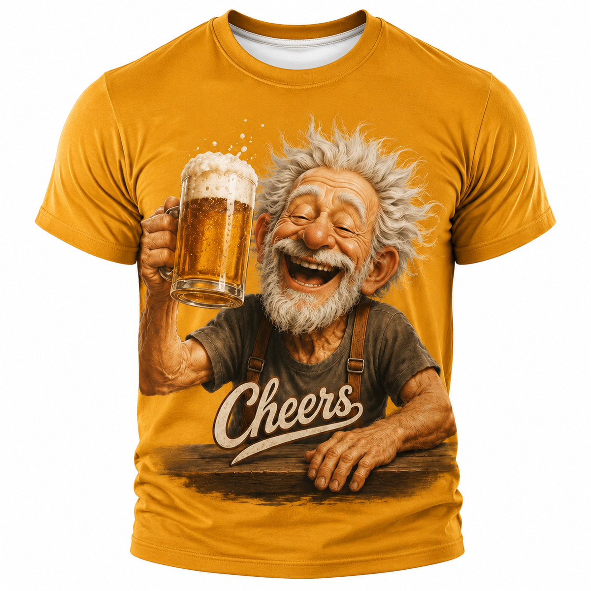 Cheers Old Man Beer Cartoon Graphic Tee