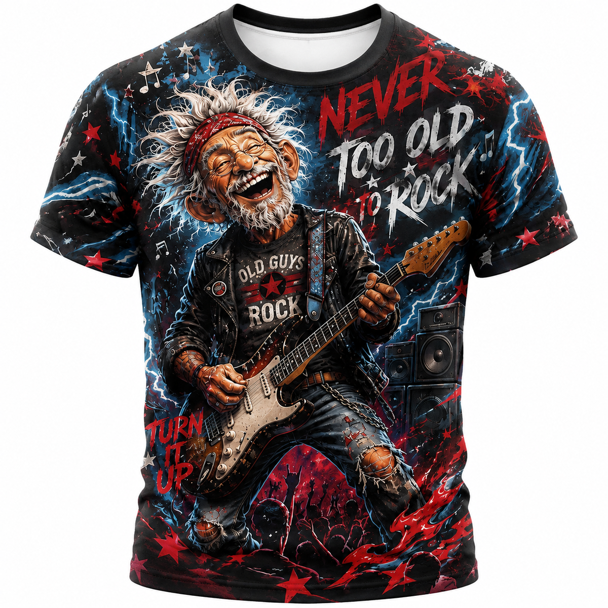 Happy Old Man Guitar Music Rocker Graphic Tee