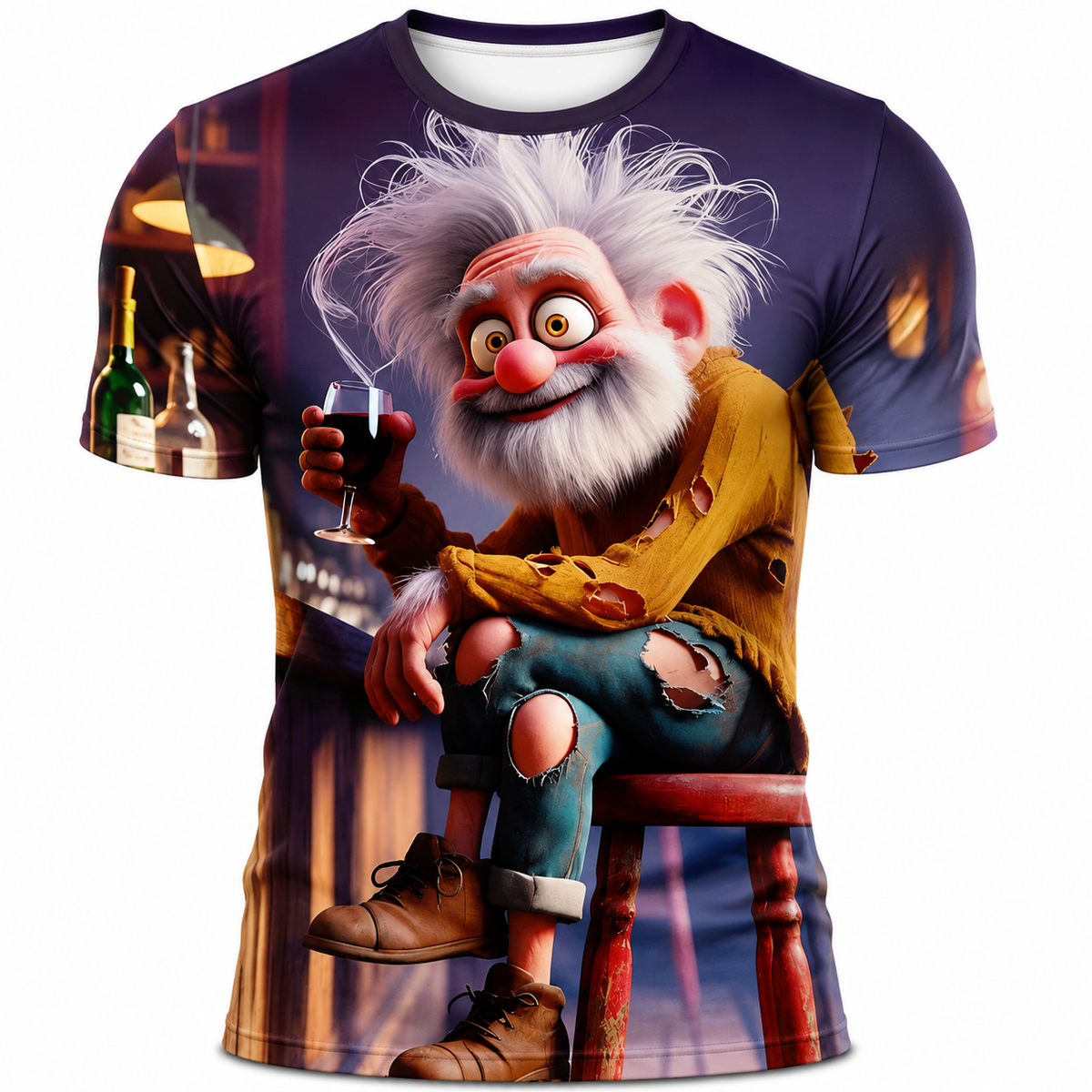 Crazy Old Man Wine Cheers Graphic Tee