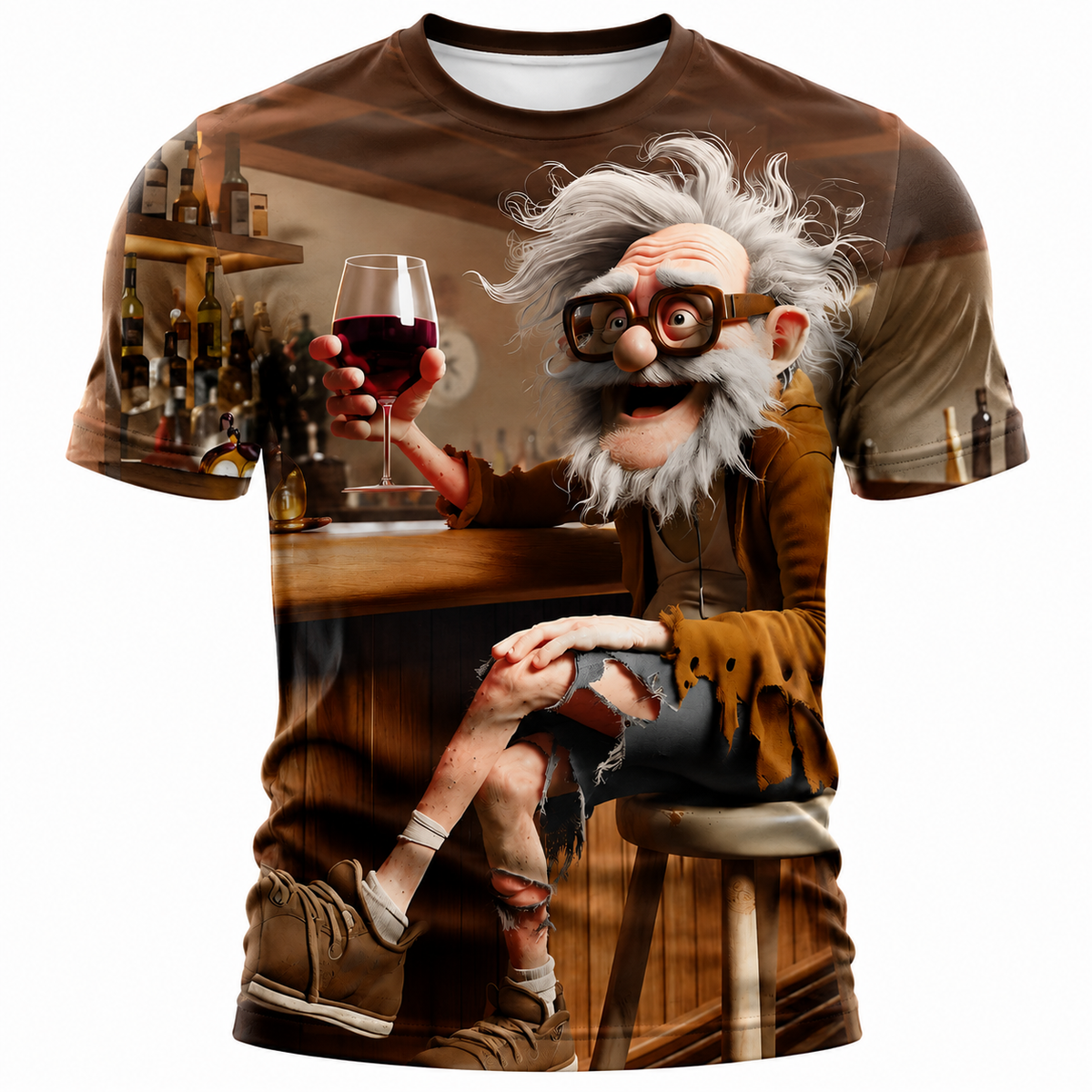 Crazy Old Man Wine Cheers Graphic Tee