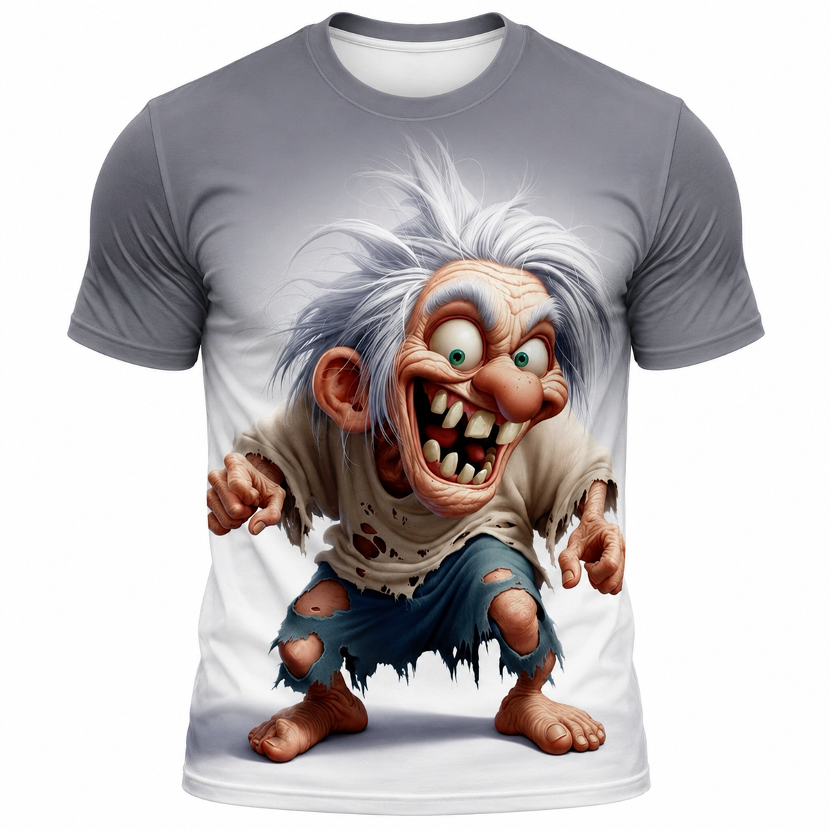 Ombre 3D Old Man Graphic Print Tee