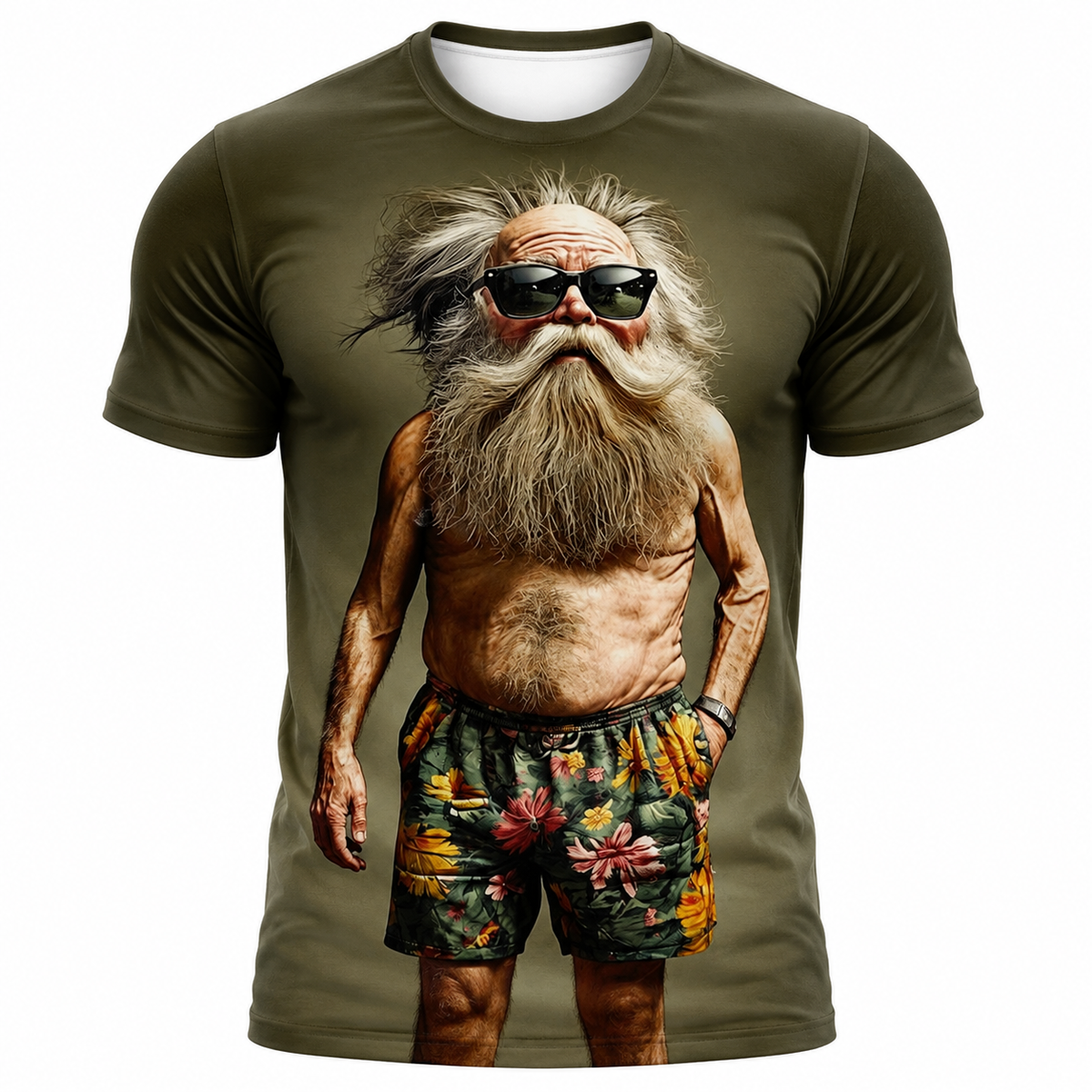 Legendary Old Man Army Green 3D Graphic Print Tee