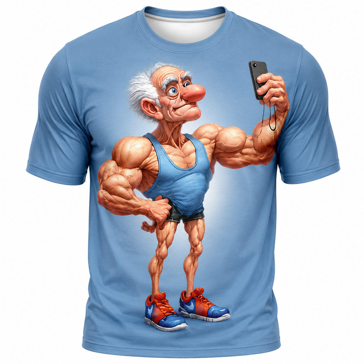 Ombre Funny Fitness Bodybuilding Old Man 3D Graphic Print Tee
