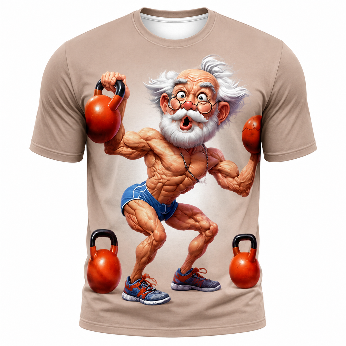 Ombre Funny Fitness Bodybuilding Old Man 3D Graphic Print Tee