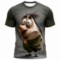 Funny Character Emotes Gray 3D Graphic Print Street Tee