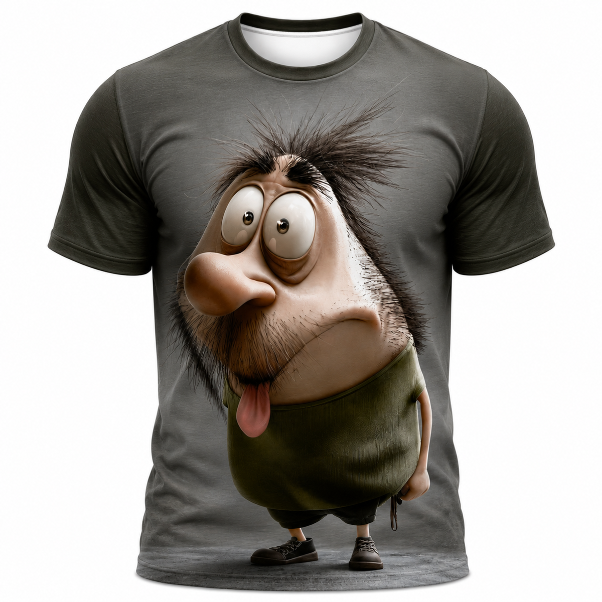 Funny Character Emotes Gray 3D Graphic Print Street Tee