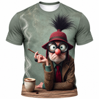 Ombre Old Man Coffee Funny 3D Graphic Print Tee