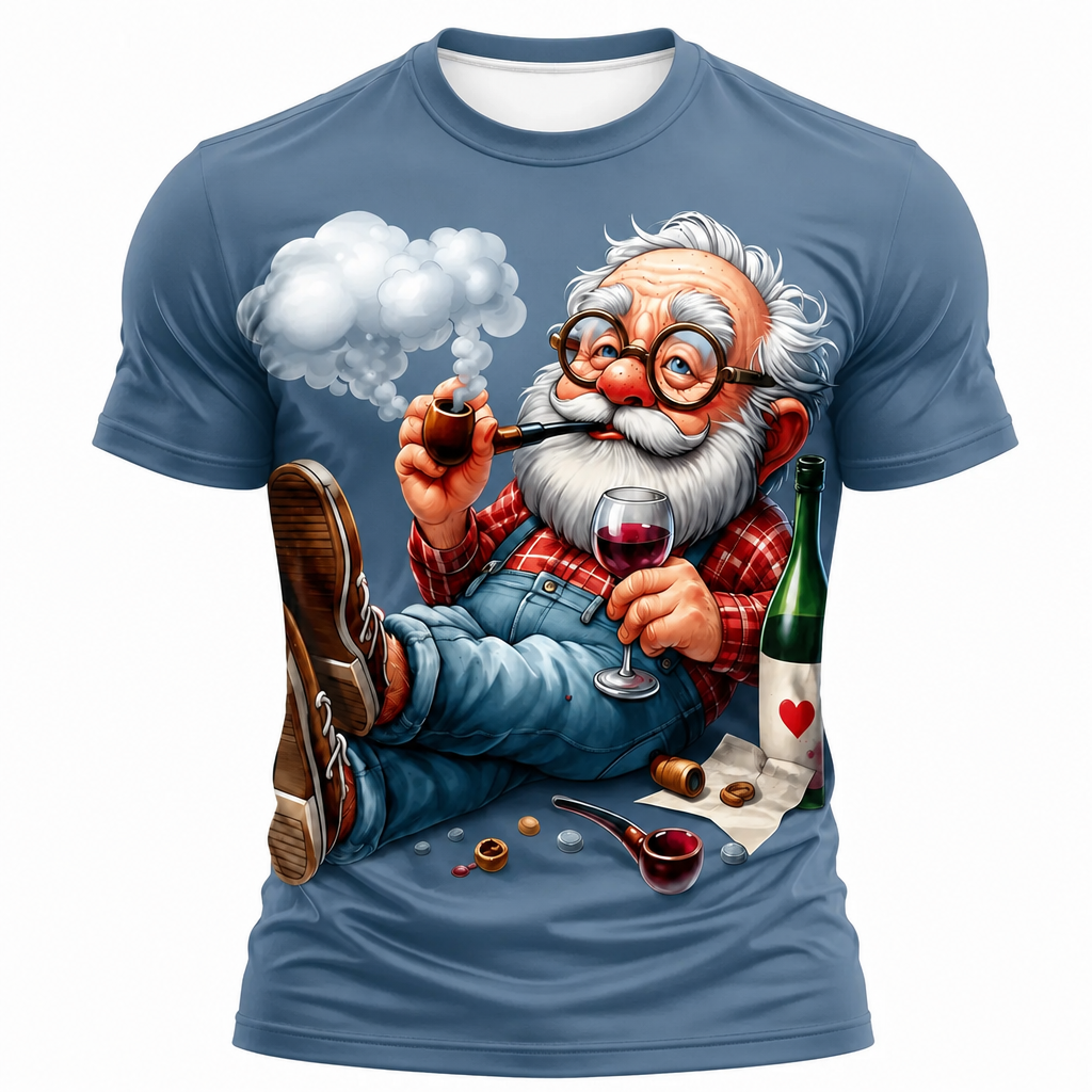 Happy Old Man Wine Cheers Print Graphic Tee