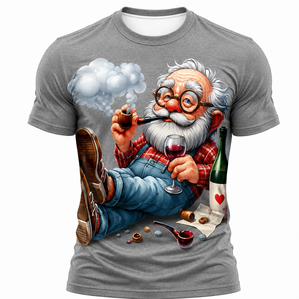 Happy Old Man Wine Cheers Print Graphic Tee