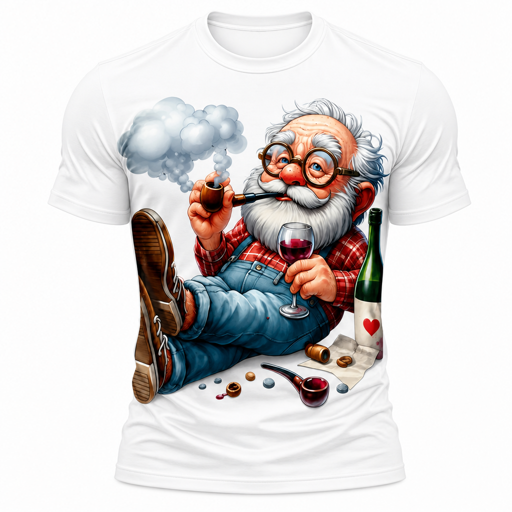 Happy Old Man Wine Cheers Print Graphic Tee