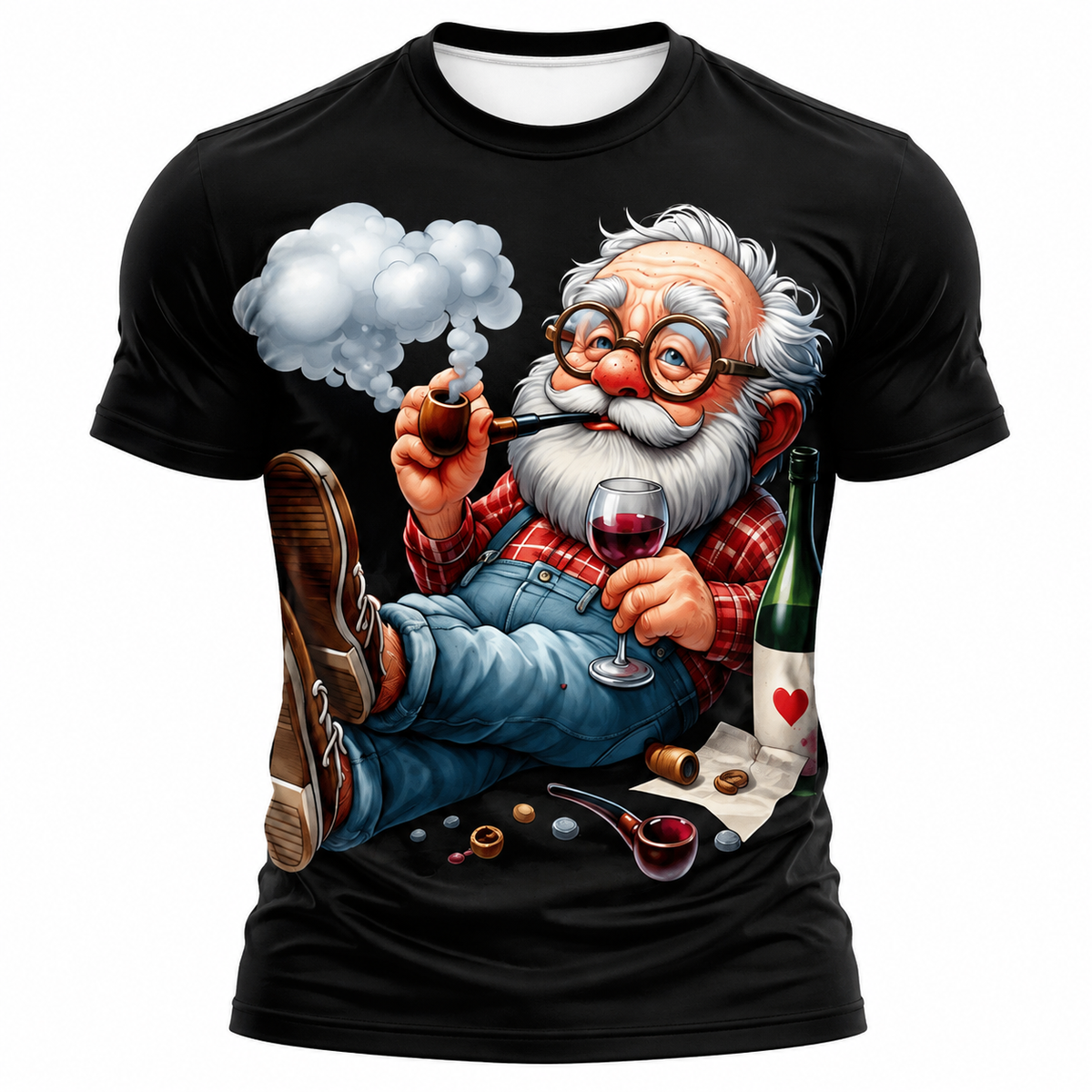 Happy Old Man Wine Cheers Print Graphic Tee