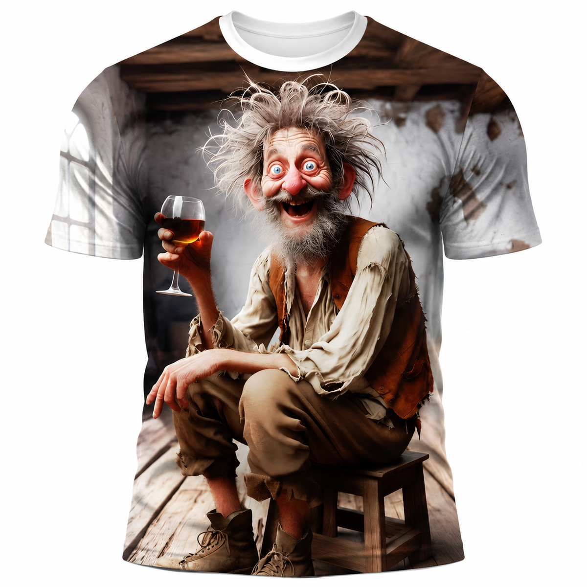 Funny Wine Old Man Cheers Graphic Tee
