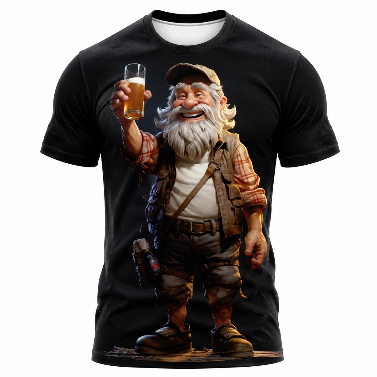 Vintage Beer Old Man Cheers Print Shirt