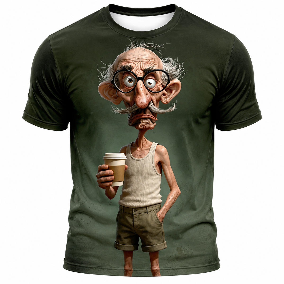 Ombre Coffee Funny Old Man Graphic Tee