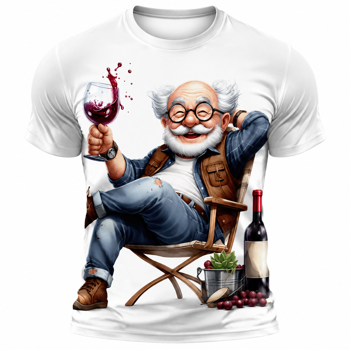 Old Man Cheers Wine Grandpa Graphic Shirt