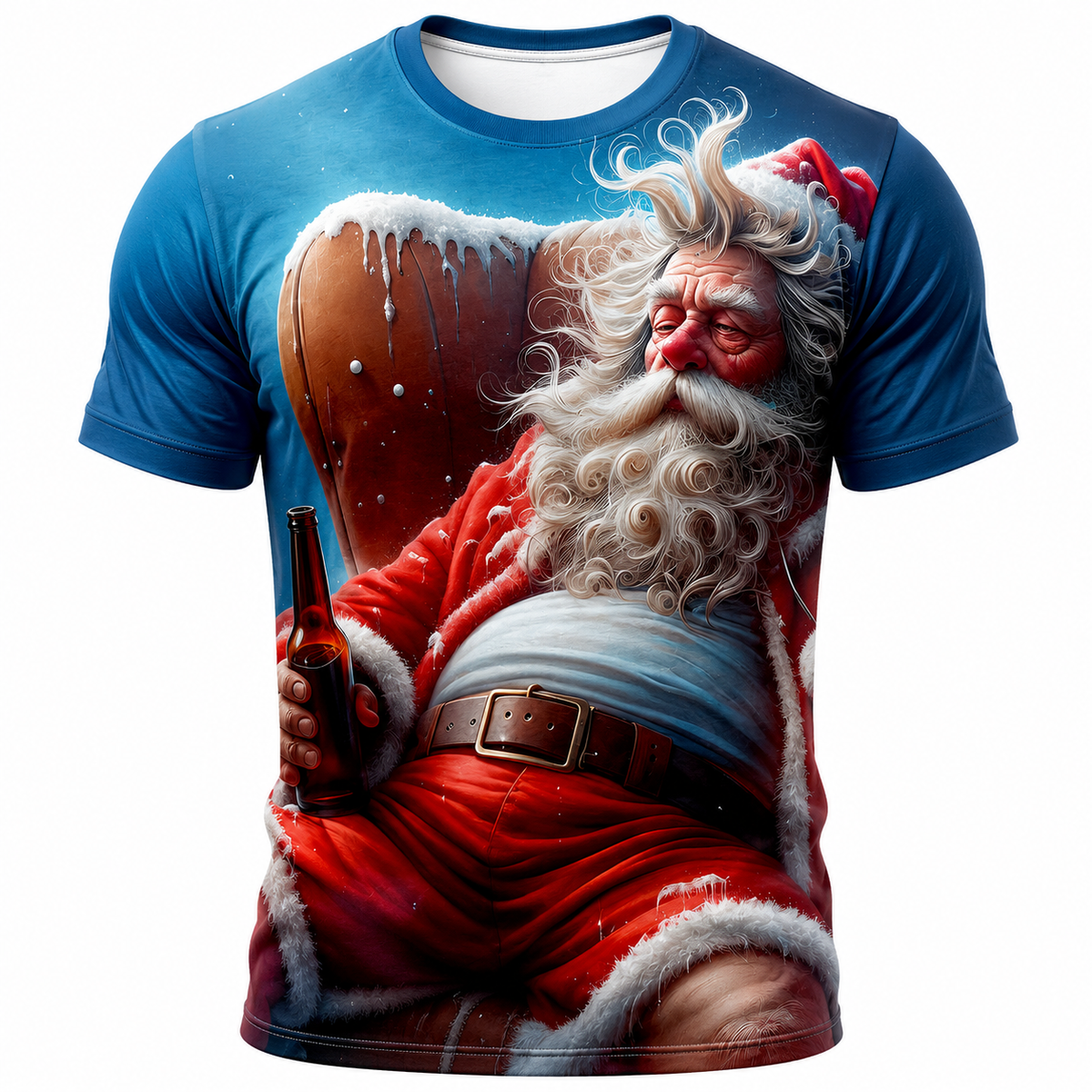Santa Claus Beer 3D Funny Old Man Graphic Print Tee