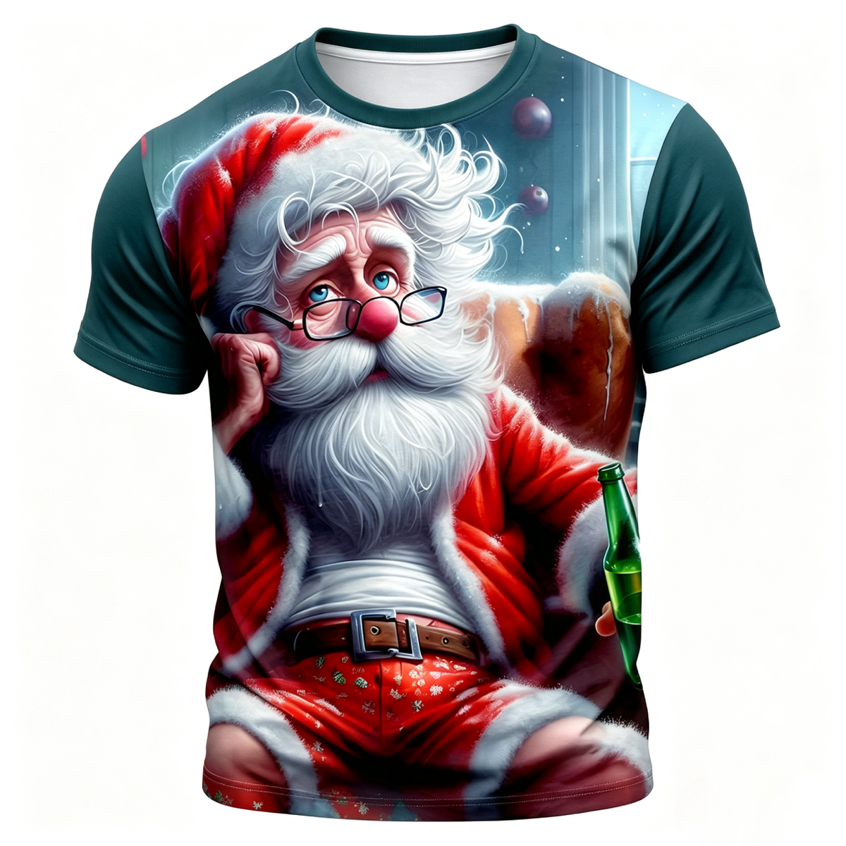 Santa Claus Beer 3D Funny Old Man Graphic Print Tee