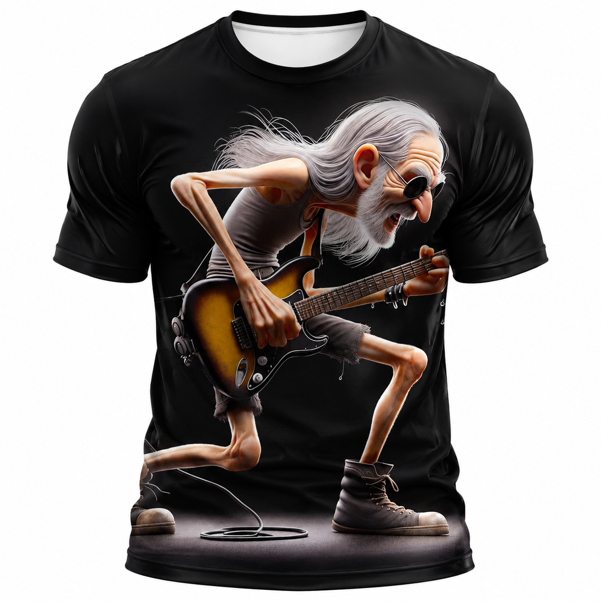 Funny Guitar Old Rocker Graphic Music Tee