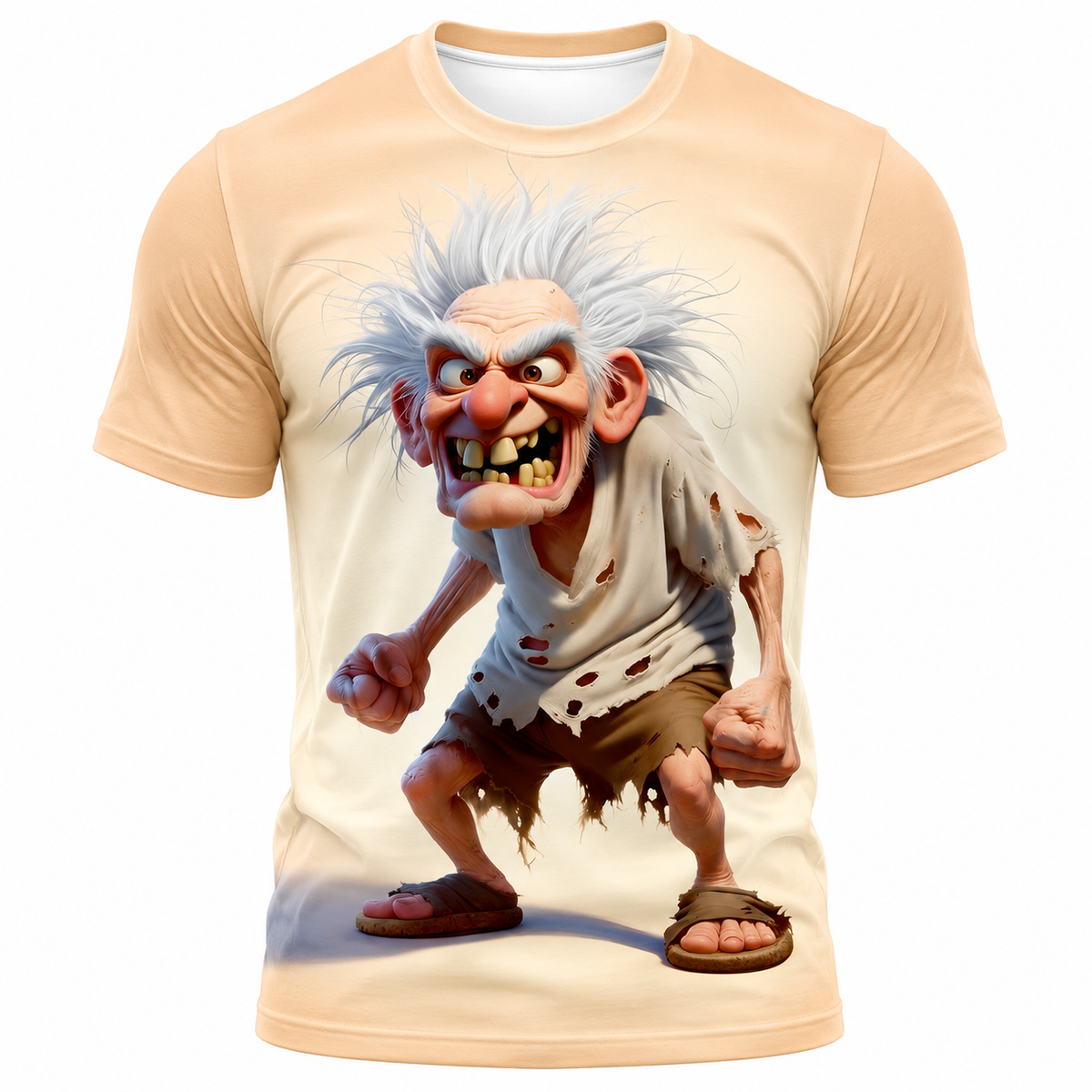 3D Character Old Man Print Graphic Tee