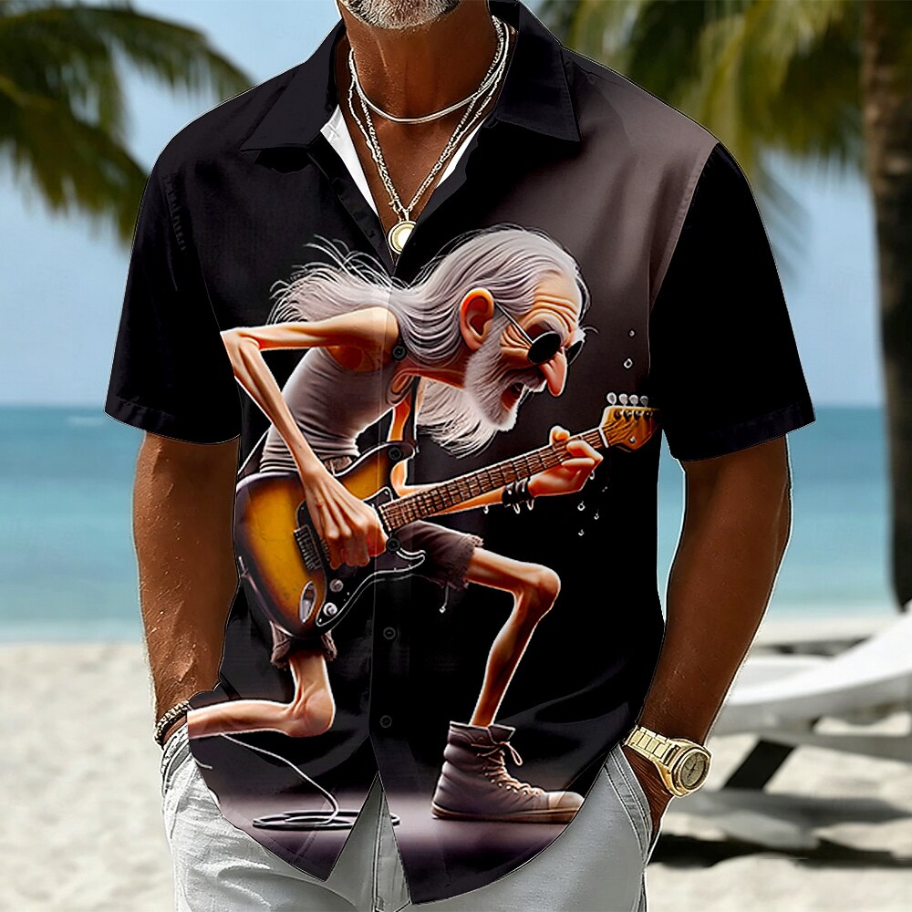 Vintage Guitar Old Man Music Character Short Sleeve Shirt