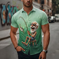 Cartoon Old Man Fishing Angler Vintage Short Sleeve Shirt