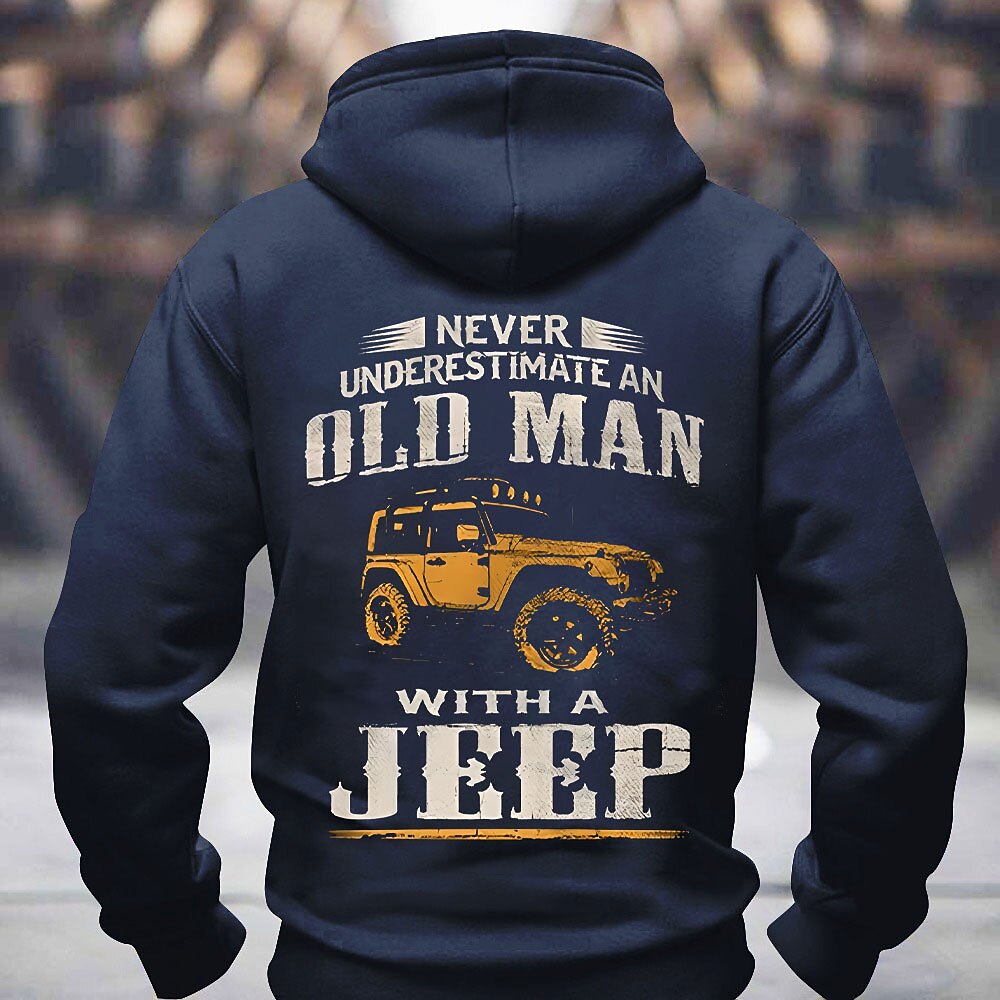 Never Underestimate Old Man With Jeep Offroad Graphic Hoodie