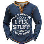I Fix Stuff Funny Handyman Long Sleeve Graphic Henley