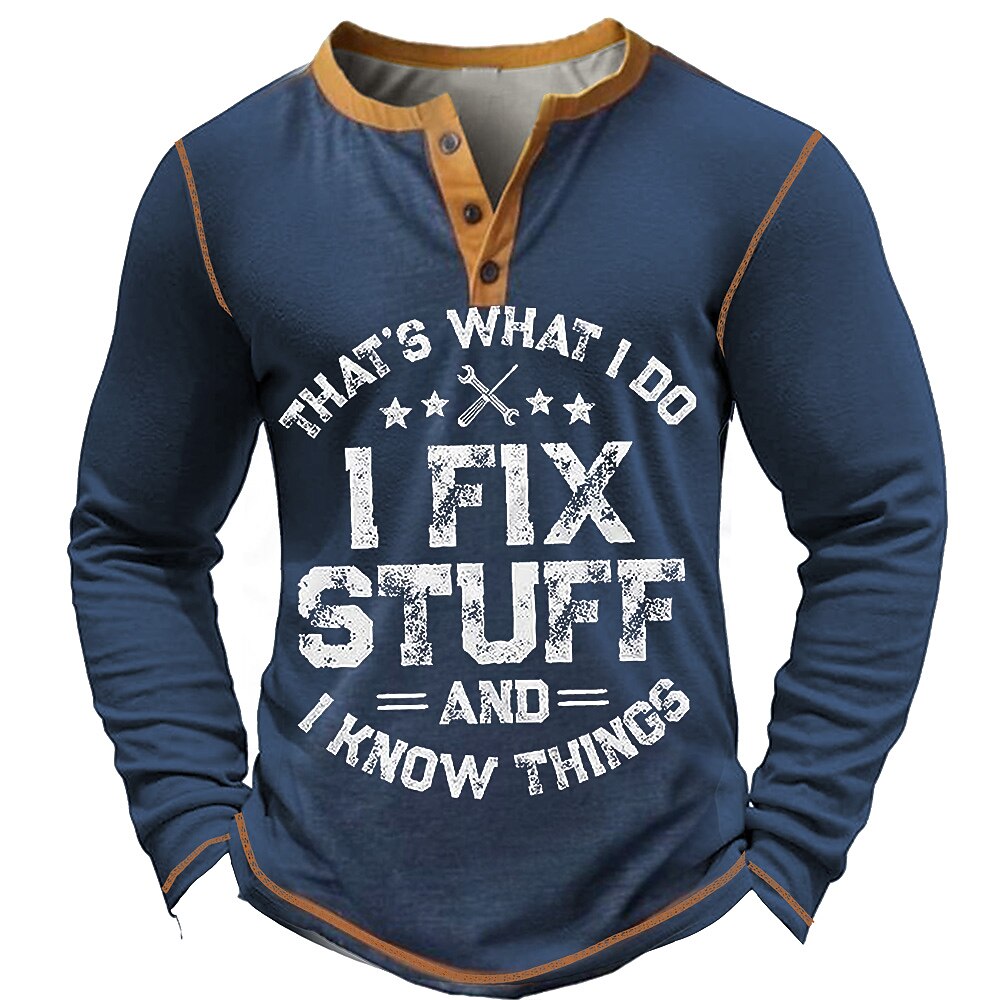 I Fix Stuff Funny Handyman Long Sleeve Graphic Henley