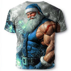 Muscle Santa Claus Christmas Street Style Graphic Casual Tee