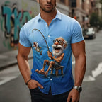 Cartoon Old Man Fishing Angler Vintage Short Sleeve Shirt