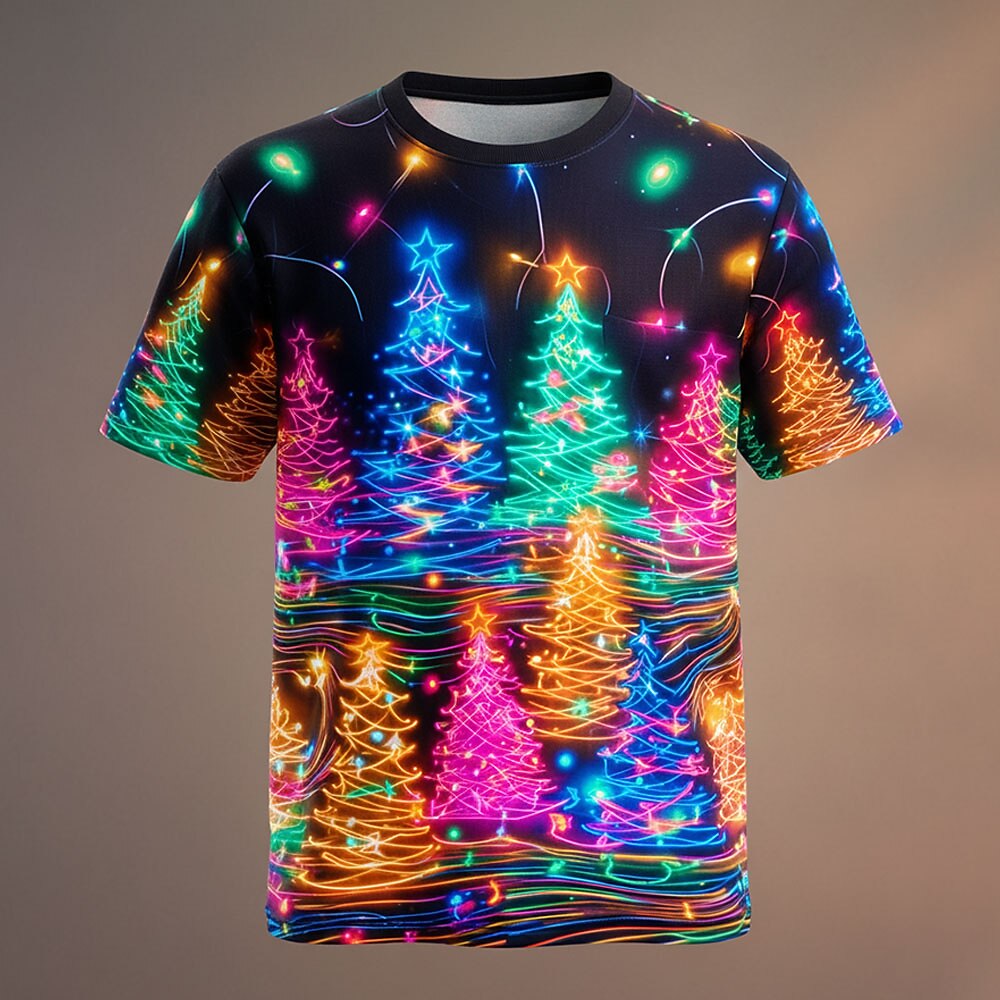 Christmas Tree Lanterns Festive Holiday Graphic Short Sleeve Tee