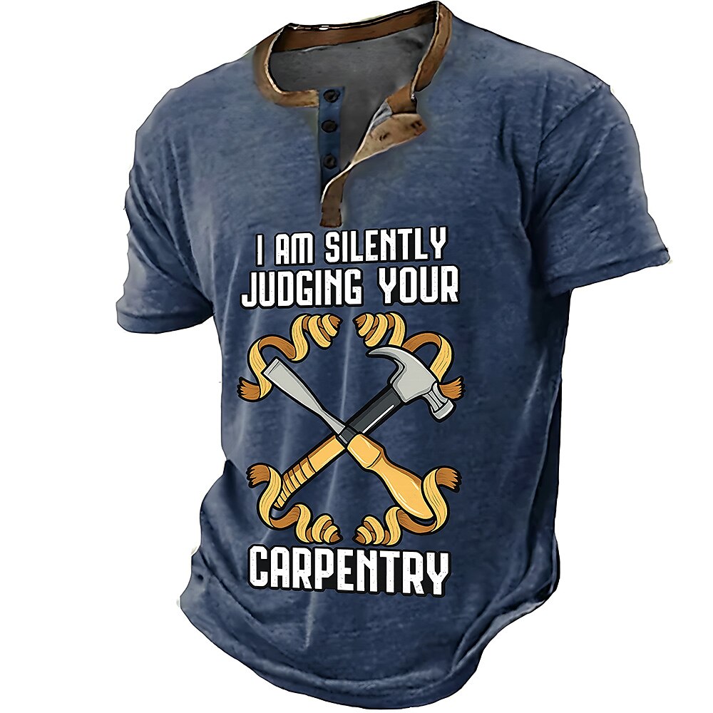 Retro Fix Stuff Handyman Inspired Short Sleeve Henley Shirt