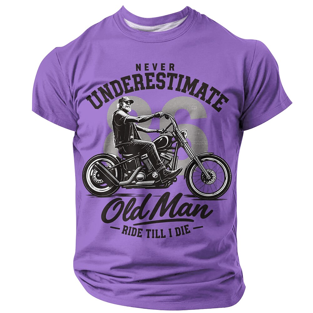 Old Man Motorcycle Rider Funny 3D Graphic Print Tee