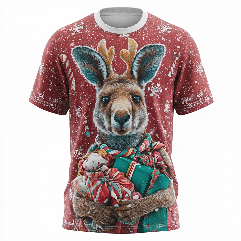 Christmas Kangaroo Reindeer Antlers Funny Holiday Graphic Tee Shirt