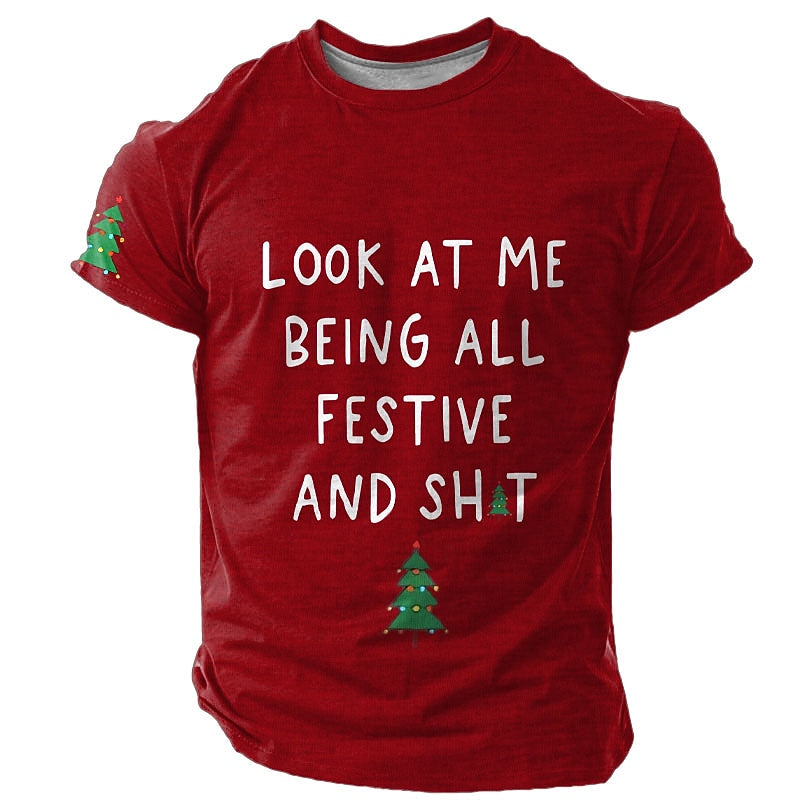 Christmas Letter Quote Holiday Graphic Casual Short Sleeve Tee