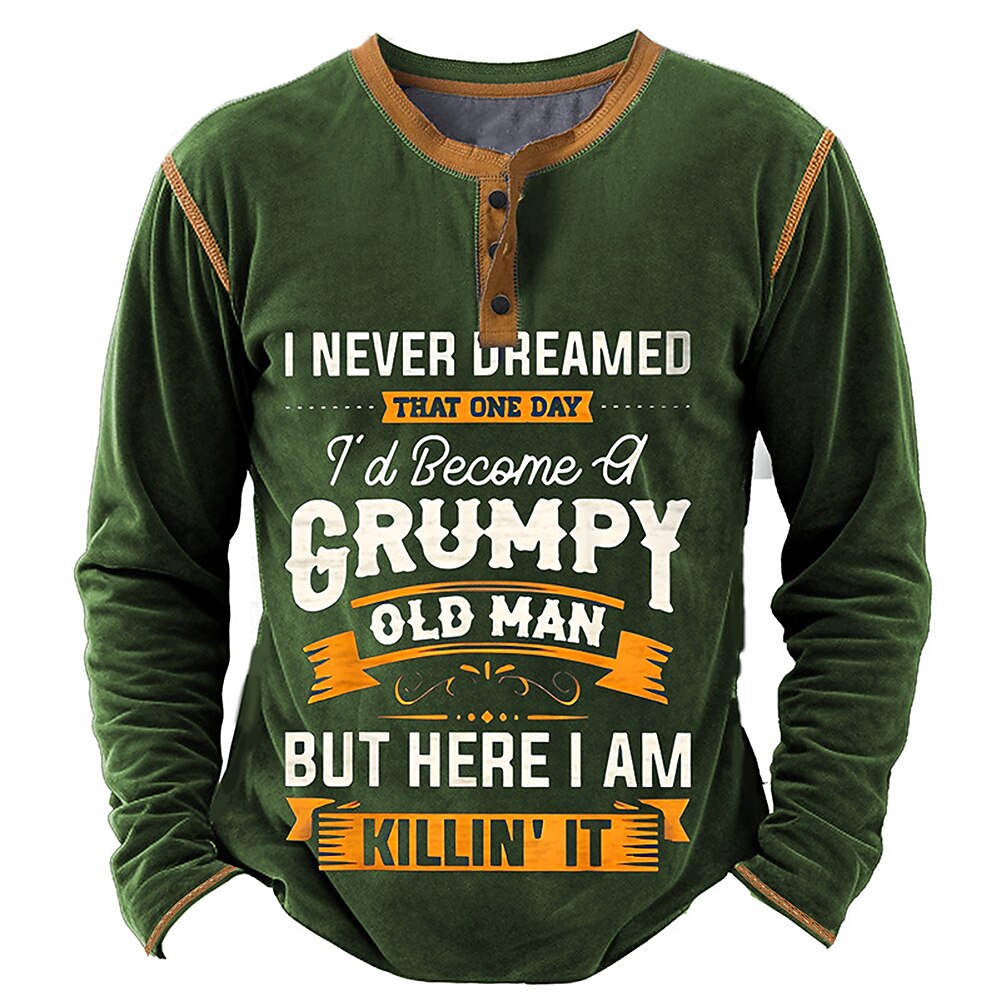 Classic Letter Graphic Casual Long Sleeve Old Man Henley