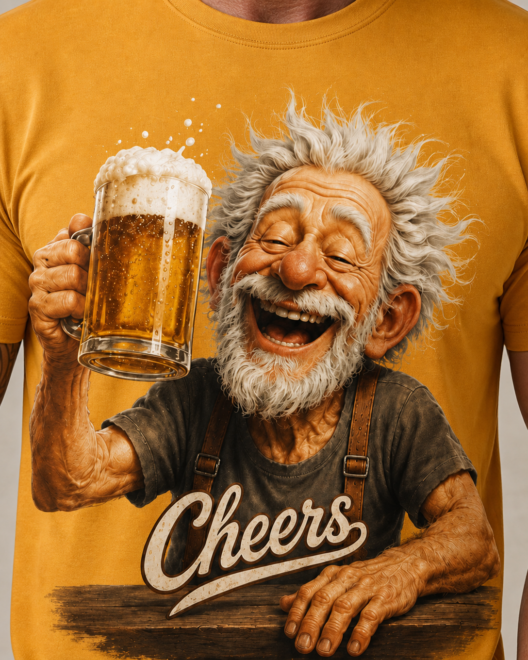 Cheers Old Man Beer Cartoon Graphic Tee