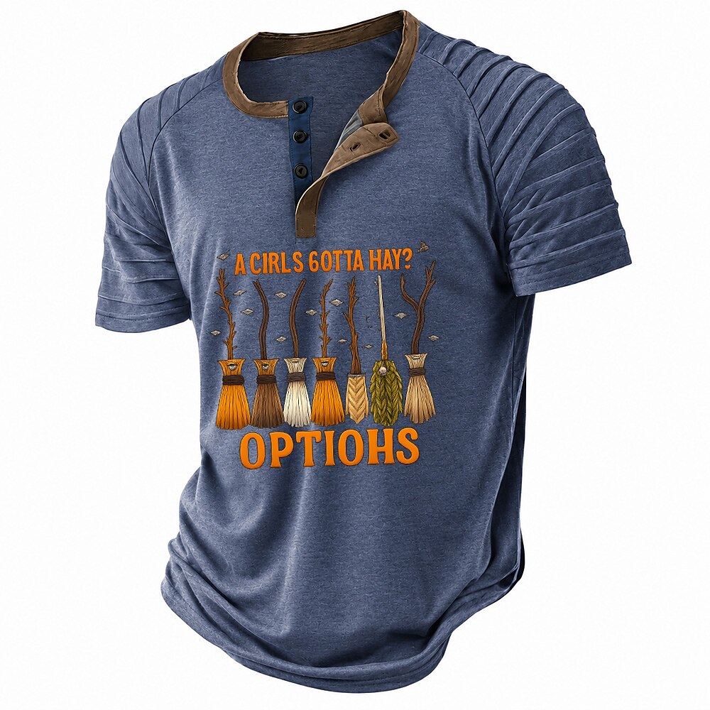 Halloween Henley Spooky Graphic Casual Short Sleeve Print Tee